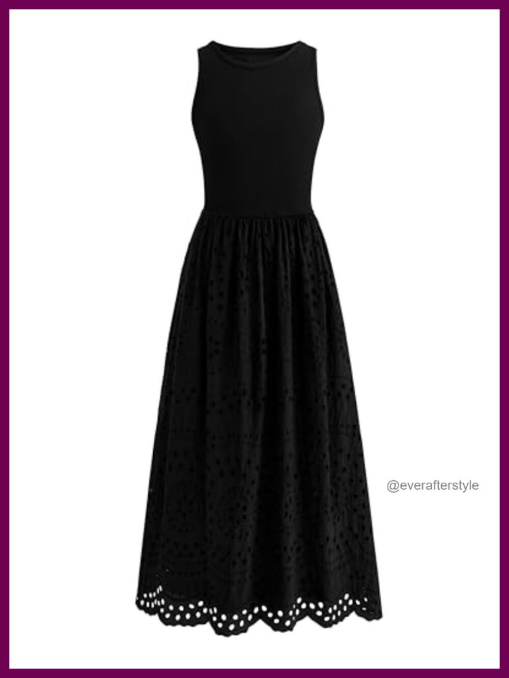 Women Sleeveless Lace Eyelet Cotton Tank Maxi Dress